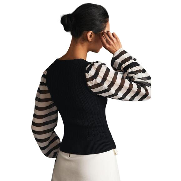 Anthropologie Maeve Black & White Contrast-Sleeves Sweater Size Large - Picture 3 of 10
